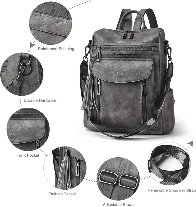 Shrrie Backpack Purse for Women Fashion Leather Backpack Purse Designer Travel Backpack Convertible Shoulder Bag with Wristlet - Image 5